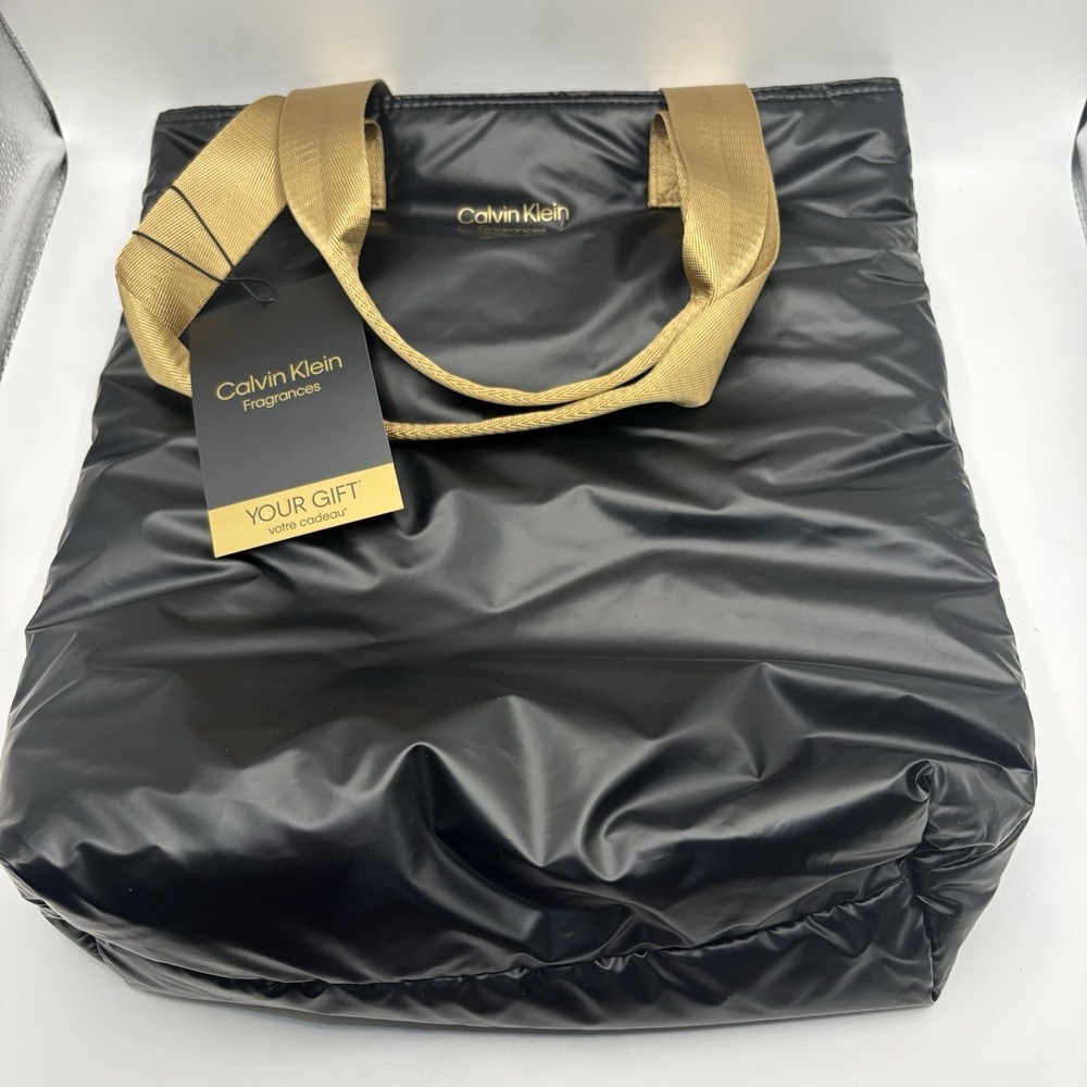 CALVIN KLEIN FRAGRANCES Black Tote Bag Gold Shoulder Strap NEW NWT